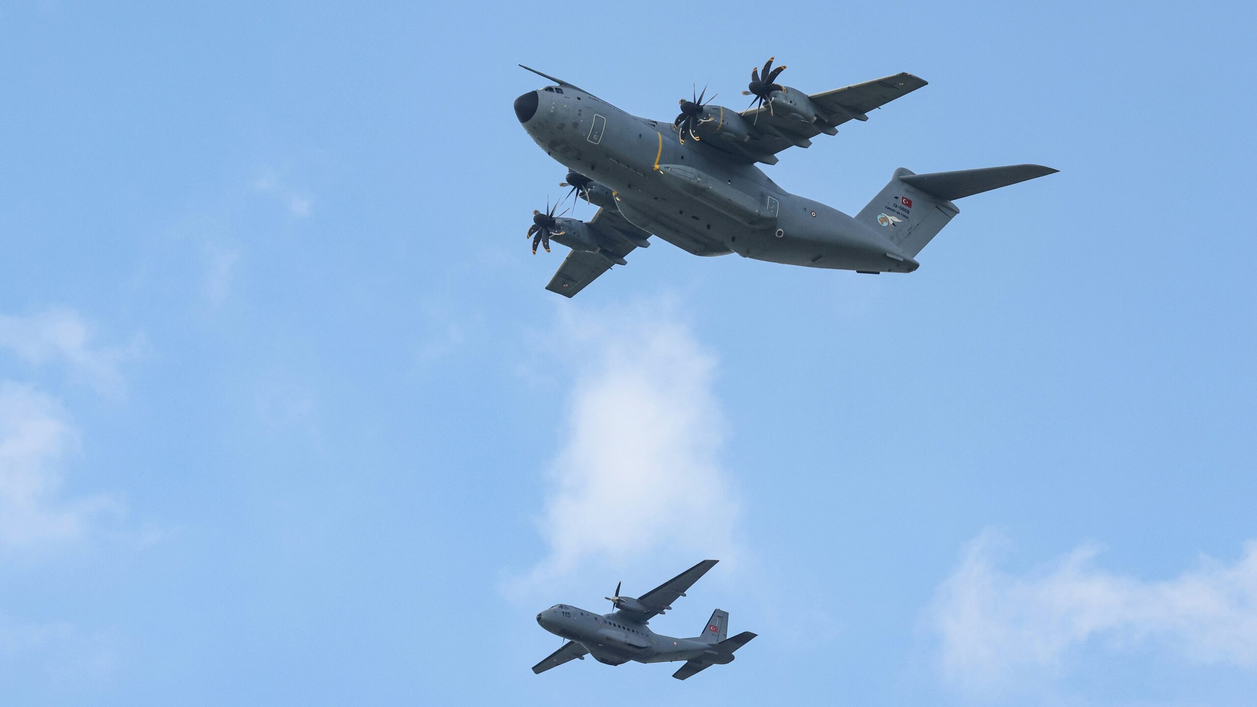 A group of planes flying in formation in the sky