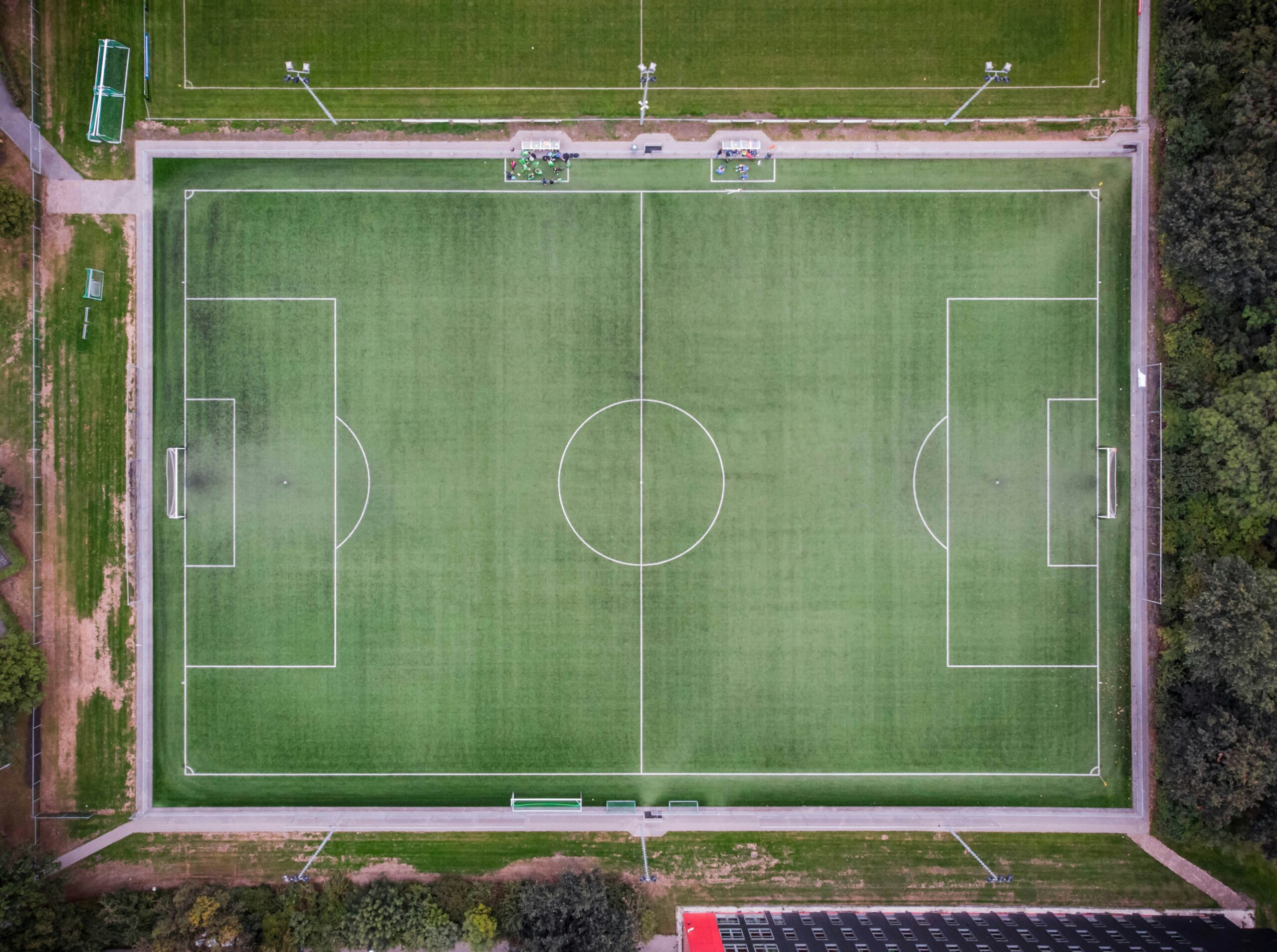 empty football field in aerial photgraphy