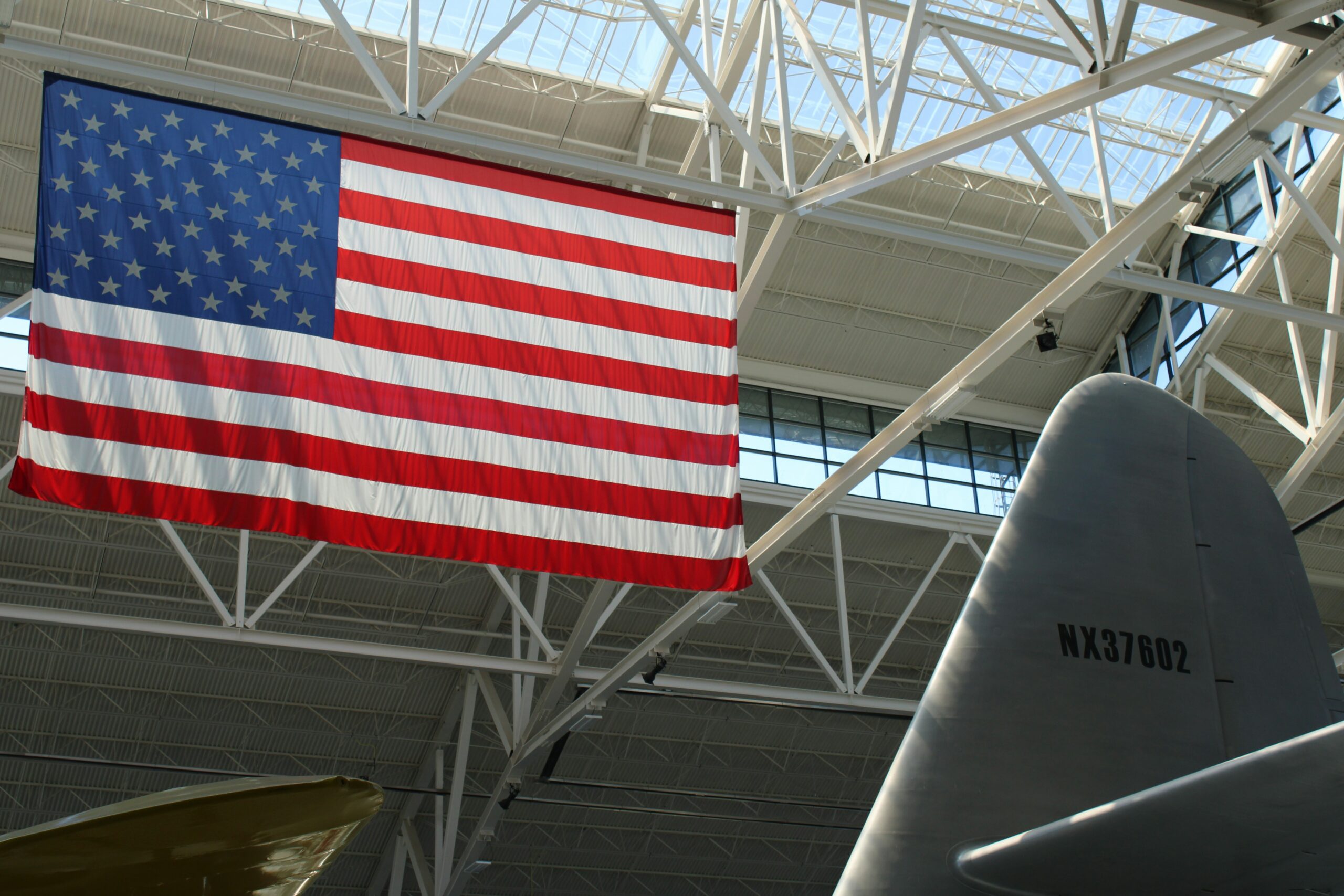 us a flag on ceiling