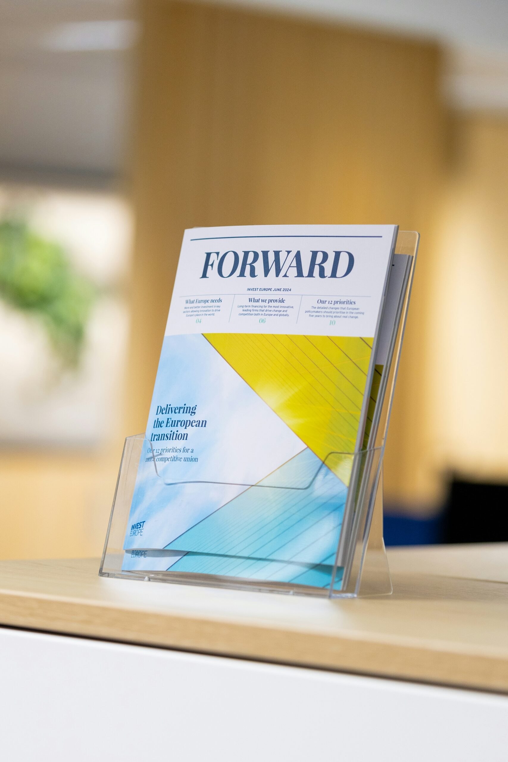 A magazine holder sitting on top of a desk