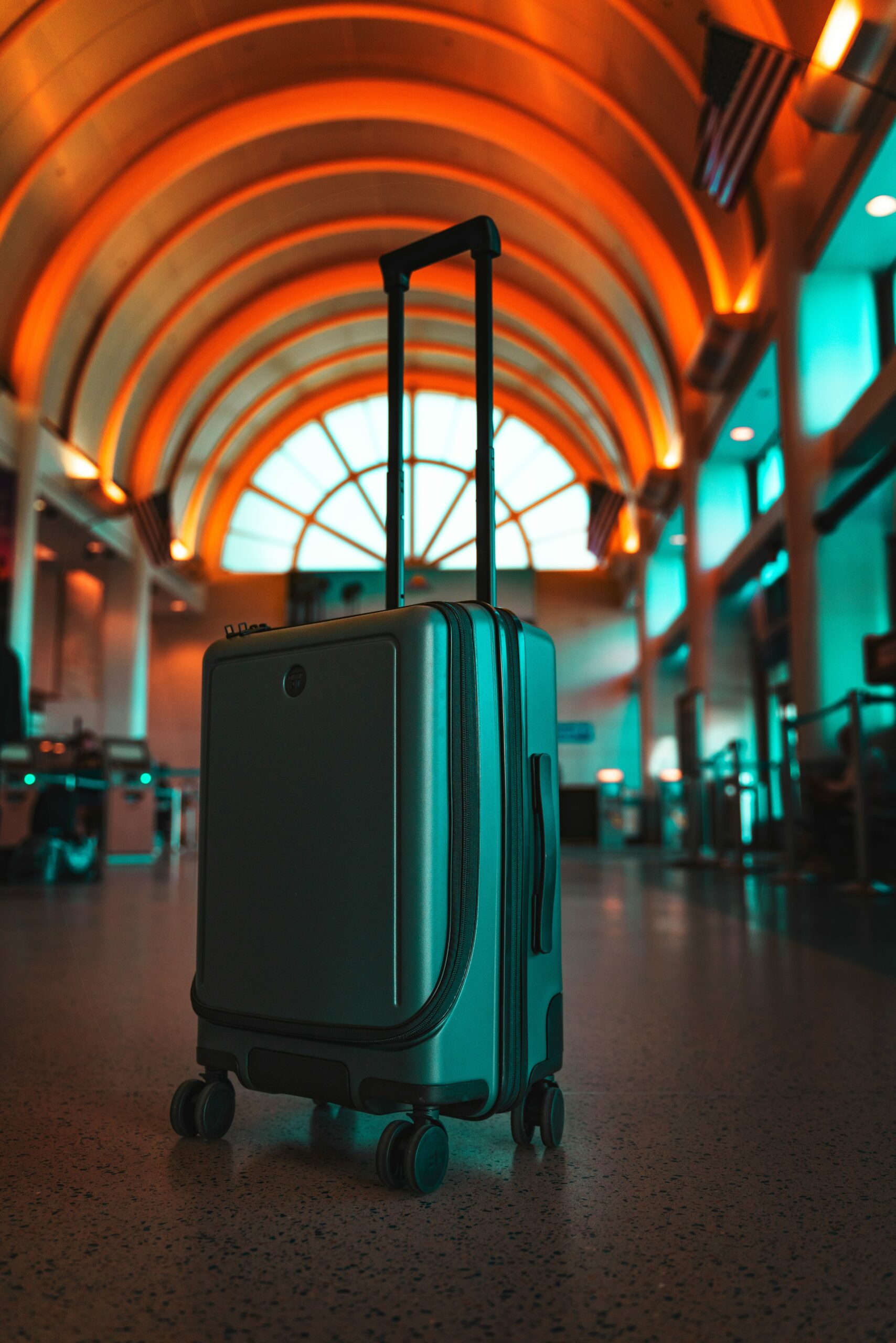 a piece of luggage sitting in an airport