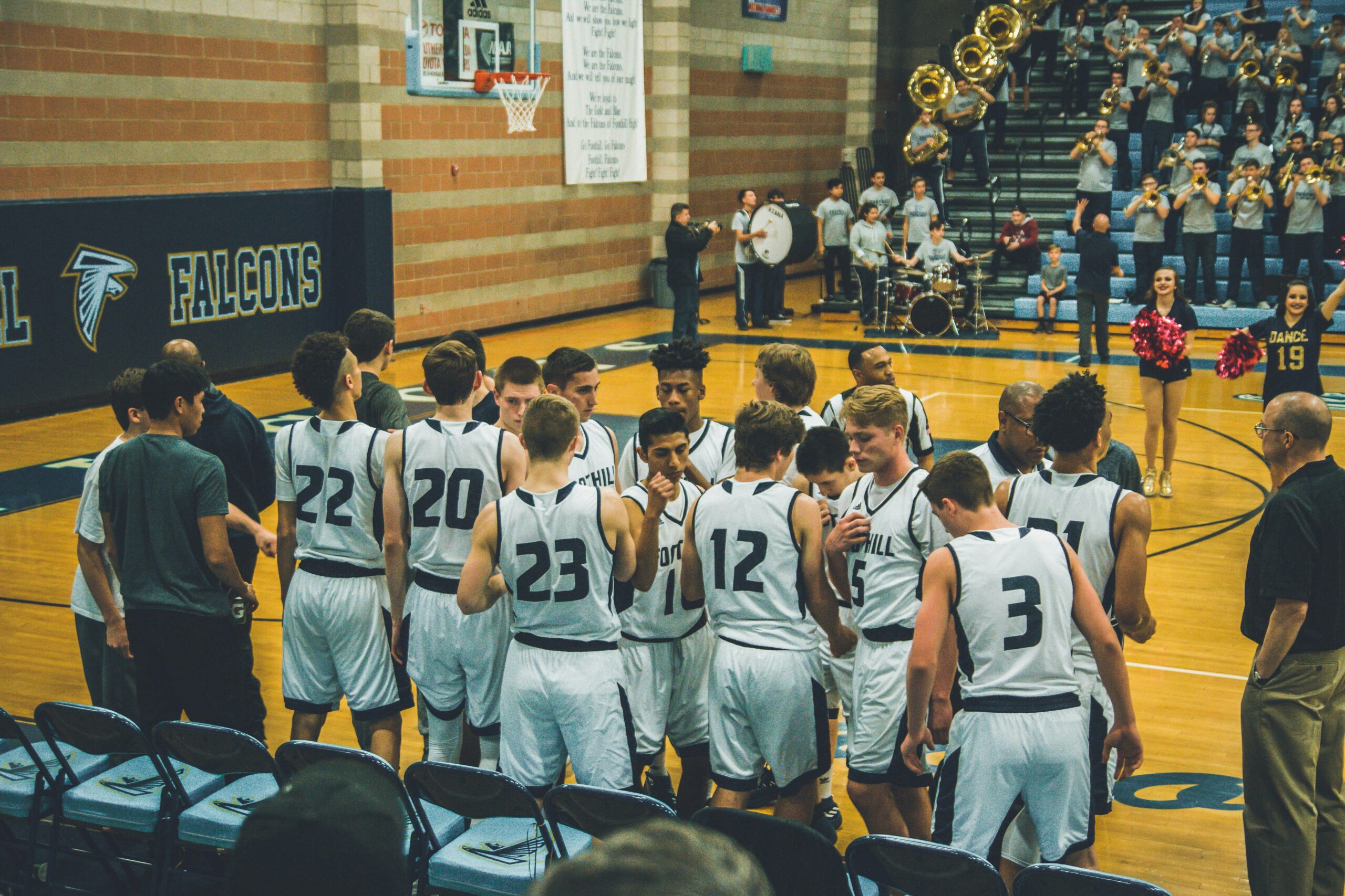 basketball team standing on courtside