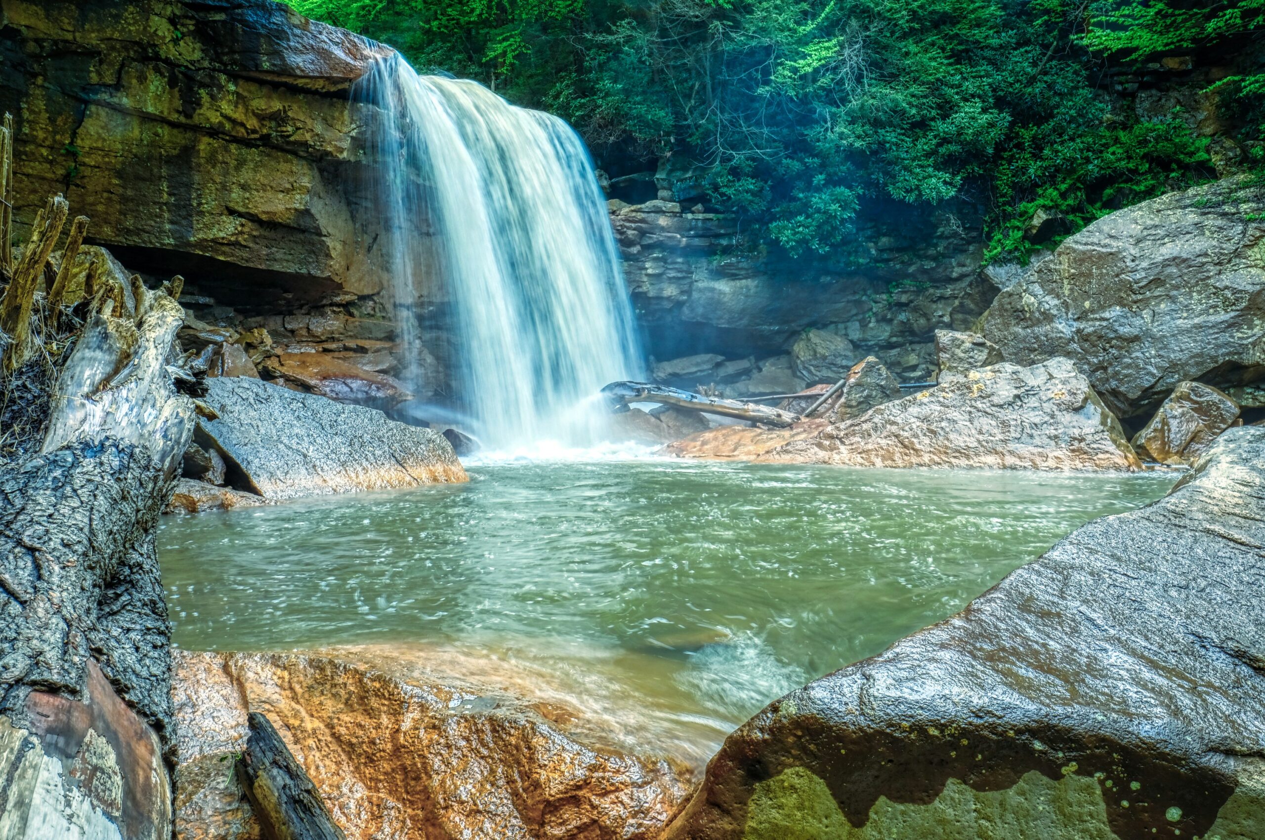 water falls on rocky river